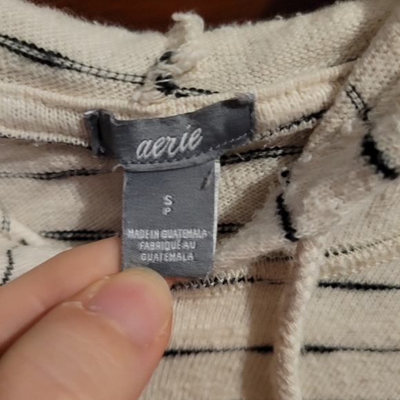 ♡HOST PICK♡ aerie Black Striped White Sweatshirt Hoodie Long Sleeve Pullover SP - Picture 4 of 7